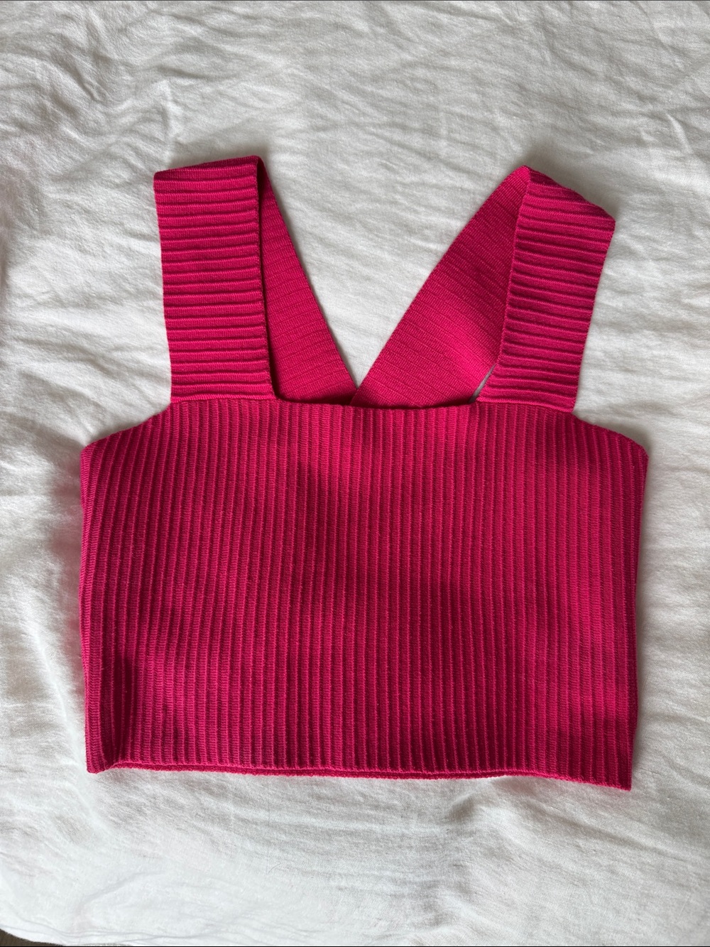 Fitted Ribbed Hot Pink Cropped Tank with Wide Straps